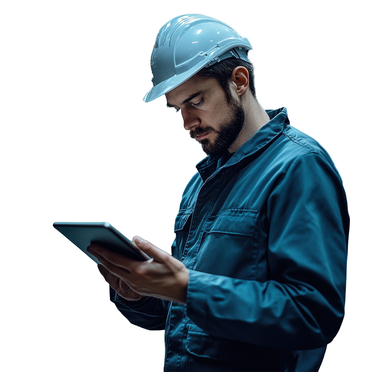 Worker with a tablet on the production floor